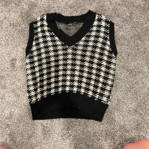 Black and White Houndstooth Sweater Vest